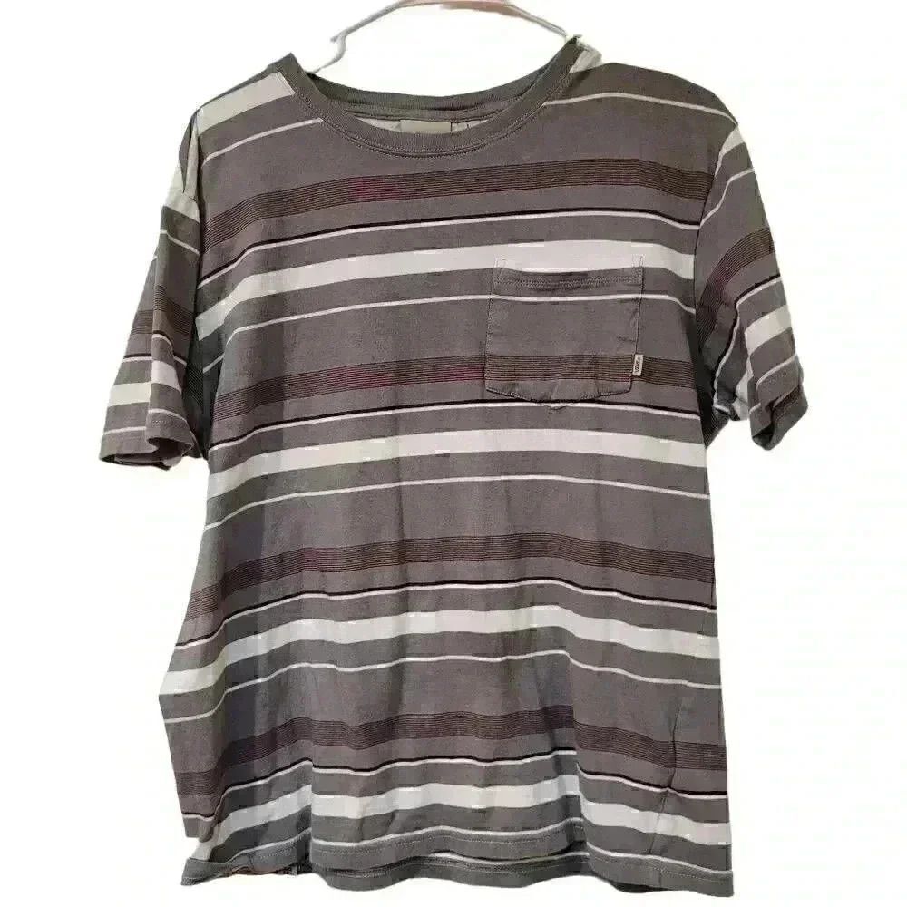 Vans Men's Gray/White/Purple & Brown Color Striped Cotton T-Shirt